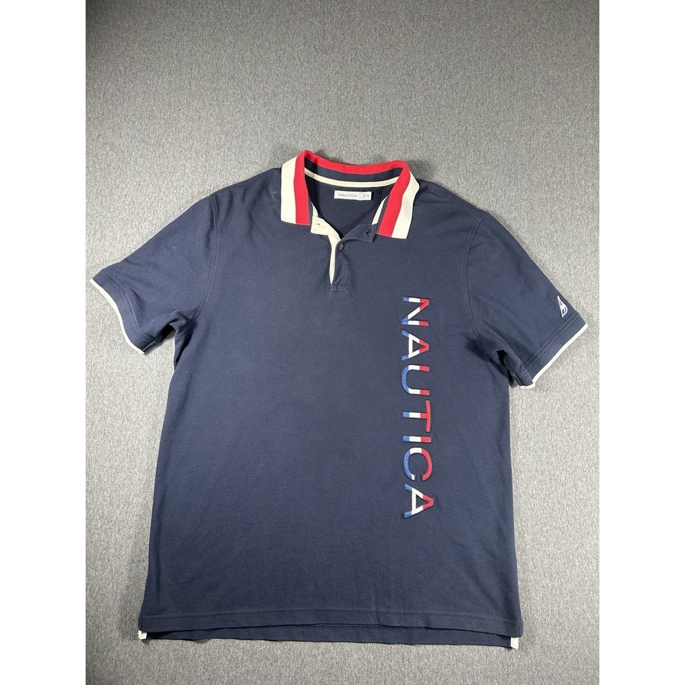 Nautica Spellout Short‎ Sleeve Polo Shirt Red White Blue Sz XXL